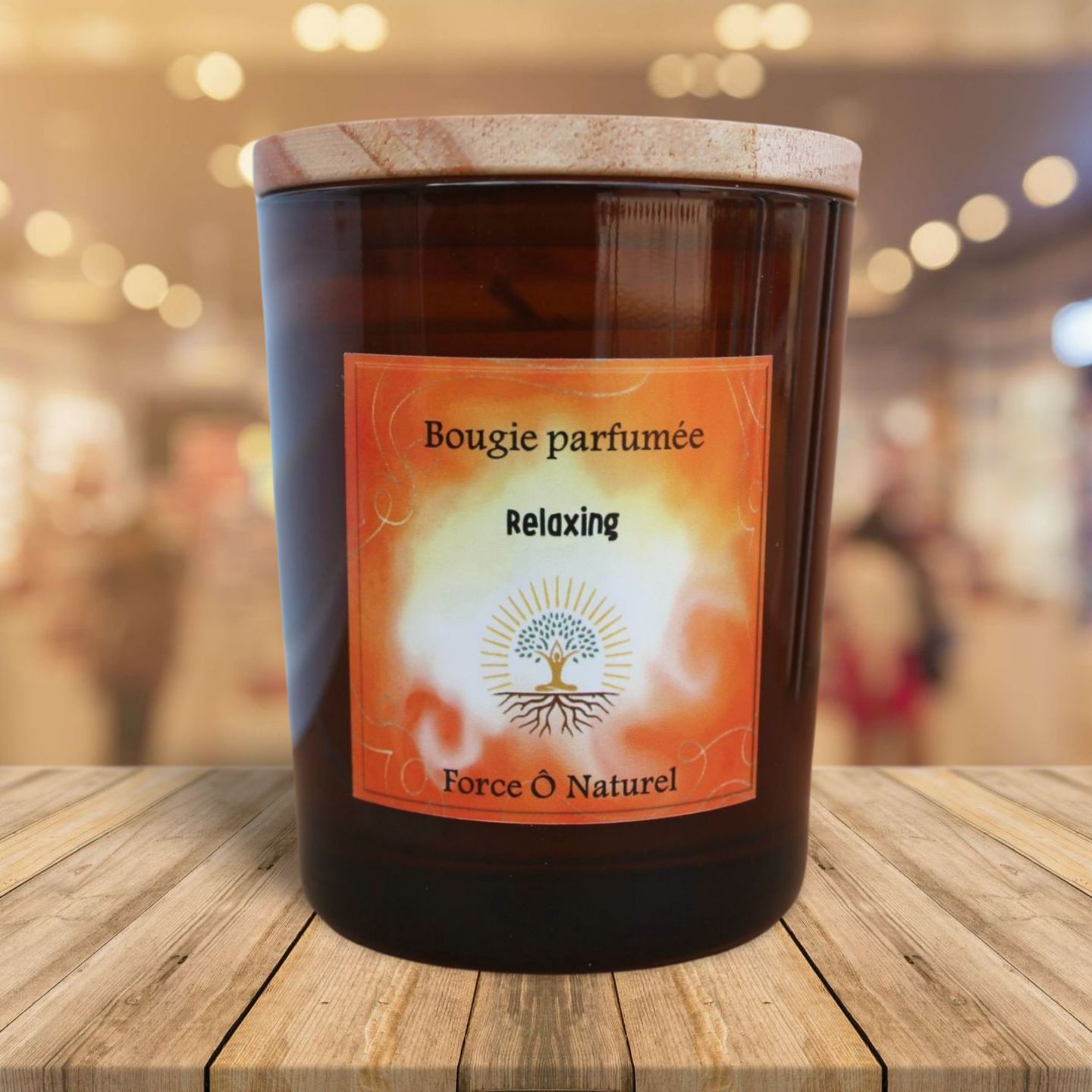 Bougie parfumée Relaxante dans un pot en verre ambré